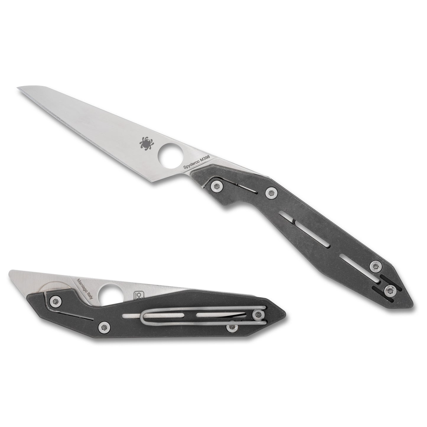 Spyderco, NAND, Folding Knife, 3.19" Wharncliffe Blade, M398 Blade Steel, 7.49" Overall Length, SlipIt Lock, Satin Finish, Silver Blade, Gray Titanium Handle C270TIP