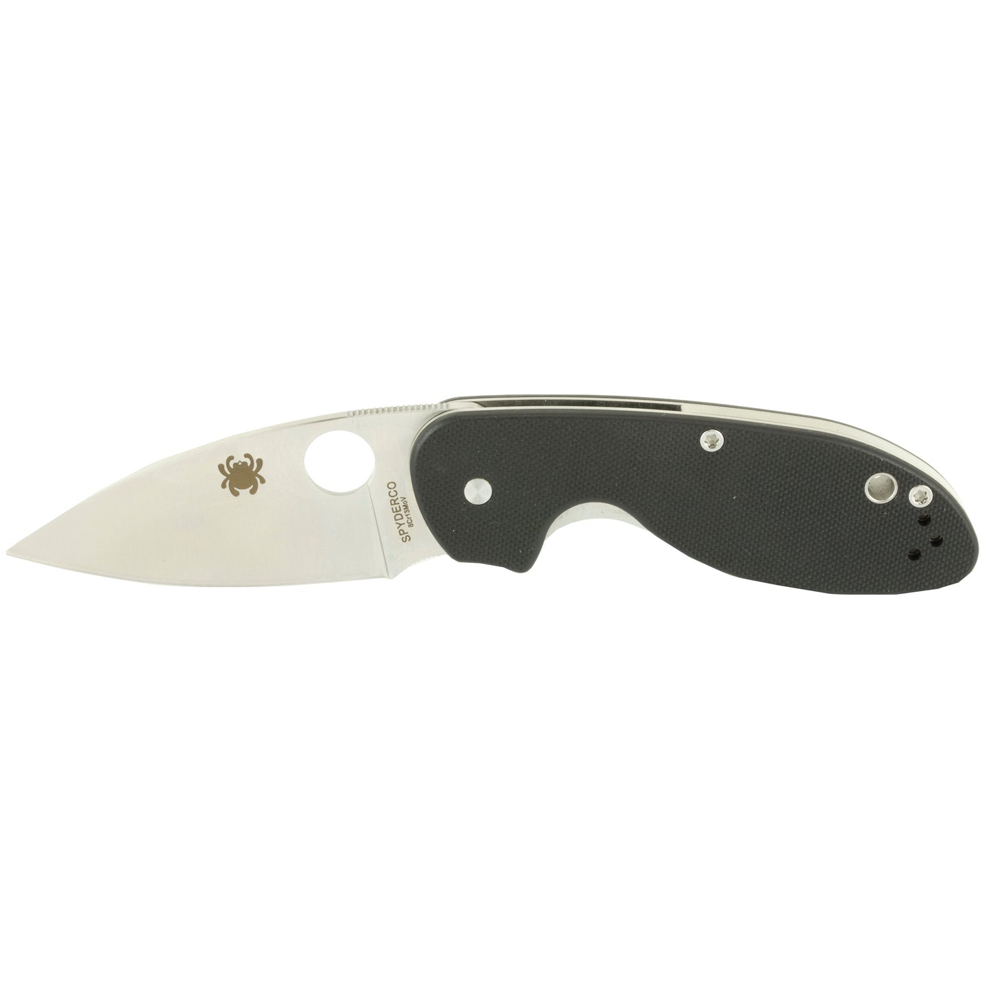 Spyderco, Efficient, 2.98" Folding Knife, 8Cr13MoV, Plain, Drop Point, Circle Thumb Hole/Pocket Clip, Black G10  C216GP