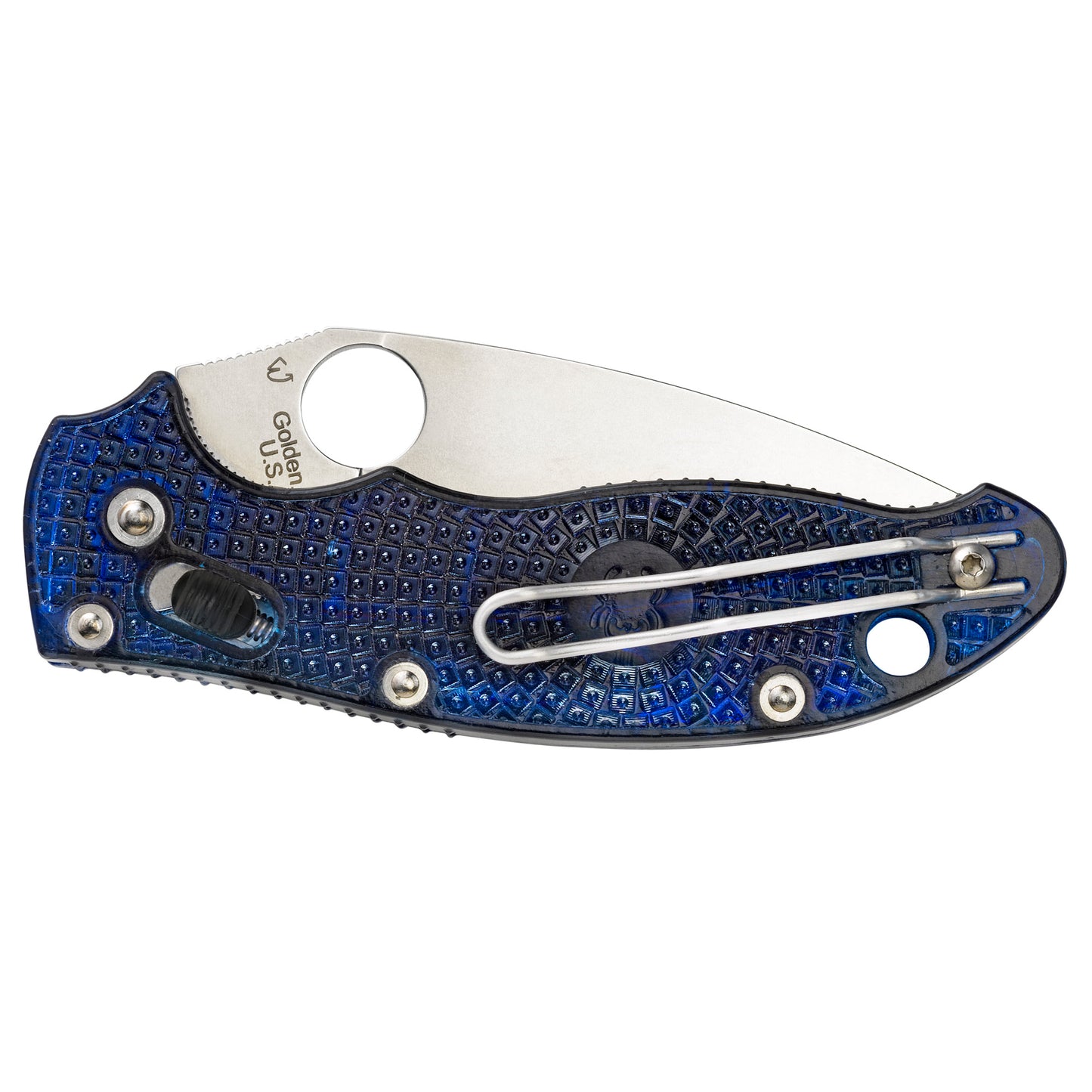 Spyderco Manix 2 Drop Point Folding Knife 3.37" Blade Plain Edge, CTS BD1N, Lightweight FRCP Blue Circle Thumb Hole/Pocket Clip C101PBL2
