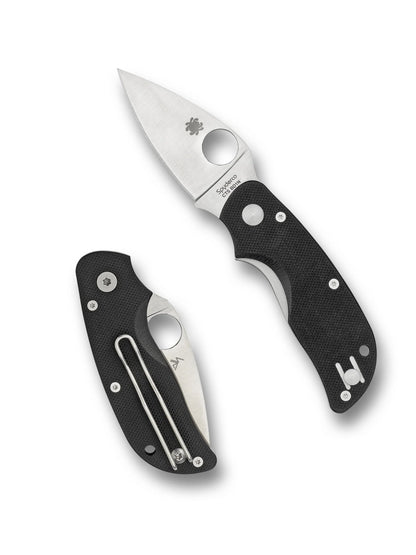 Spyderco Cat Folding Knife 2.44" Plain Edge Blade CTS BD1N Steel w/ Black G-10 Handle Circle Thumb Hole/Pocket Clip C129GP