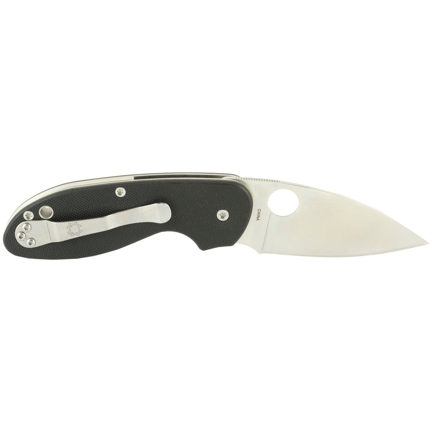 Spyderco, Efficient, 2.98" Folding Knife, 8Cr13MoV, Plain, Drop Point, Circle Thumb Hole/Pocket Clip, Black G10  C216GP