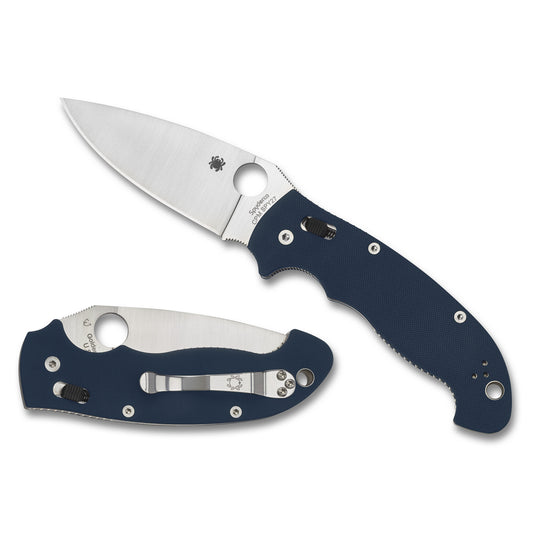 Spyderco, Manix 2 XL, Folding Knife, 3.85" Drop Point Blade, CPM SPY27 Blade, 8.94" Overall Length, Ball Bearing Lock, Satin Finish, Silver Blade, Cobalt Blue G-10 Handle C95GPCBL2