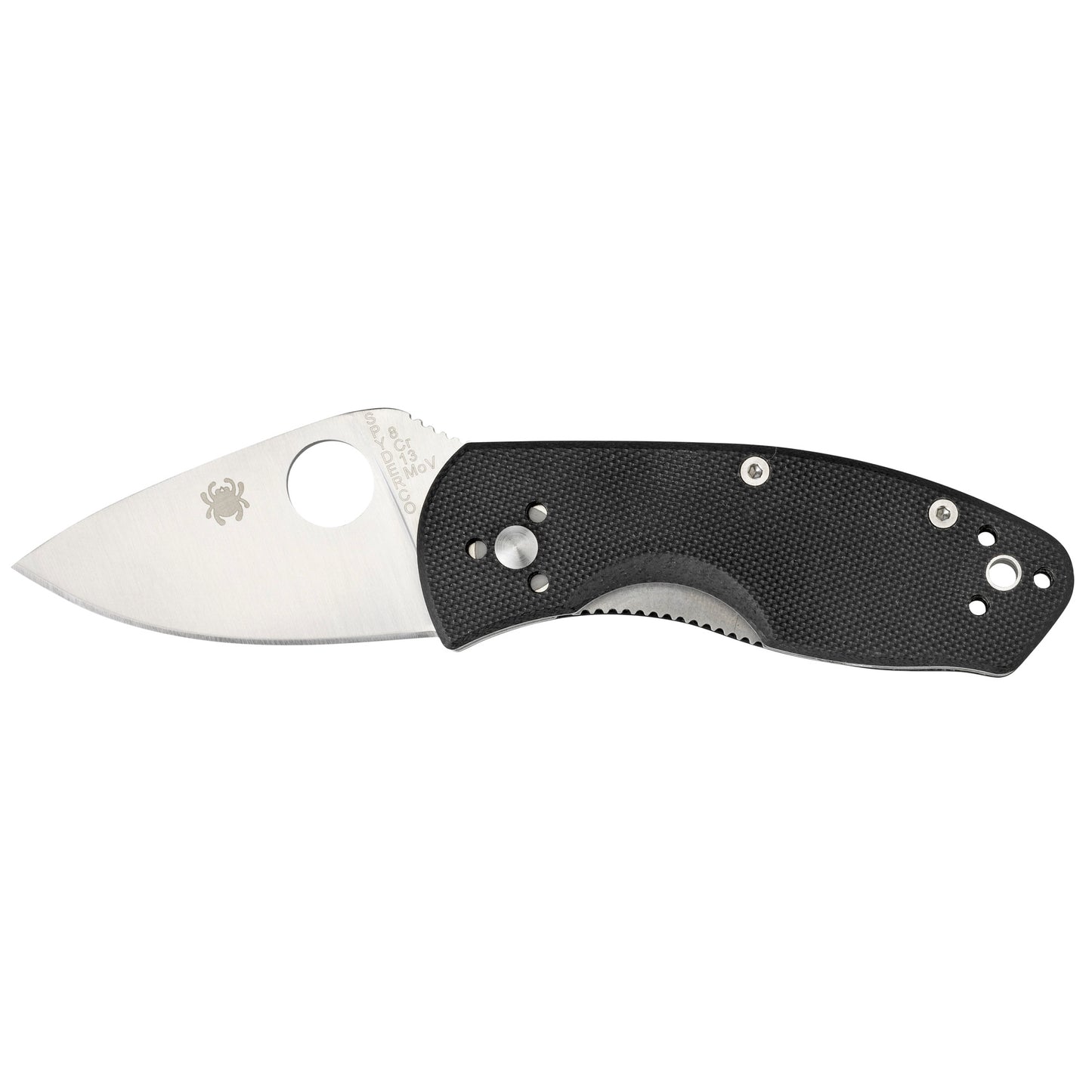 Spyderco Ambitious 2.25" Folding Knife Drop Point Plain Edge, 8Cr13MoV/Satin Black G10 Handle Circle Thumb Hole/Pocket Clip C148GP