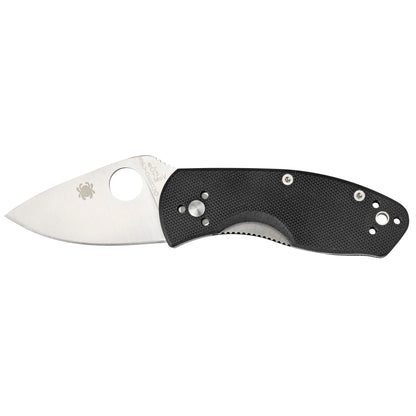 Spyderco Ambitious 2.25" Folding Knife Drop Point Plain Edge, 8Cr13MoV/Satin Black G10 Handle Circle Thumb Hole/Pocket Clip C148GP
