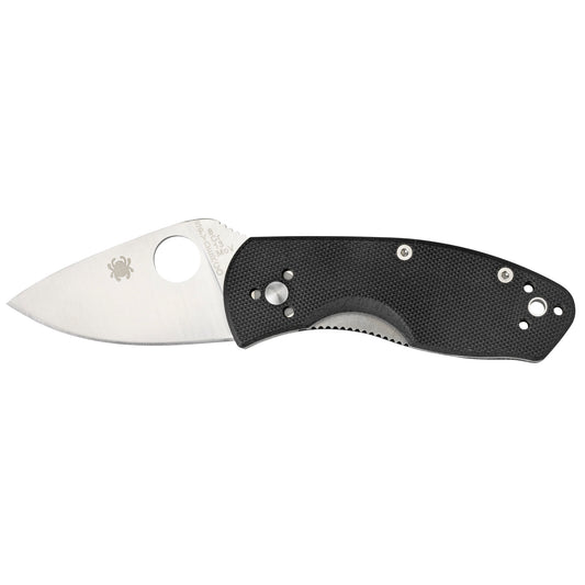 Spyderco Ambitious 2.25" Folding Knife Drop Point Plain Edge, 8Cr13MoV/Satin Black G10 Handle Circle Thumb Hole/Pocket Clip C148GP