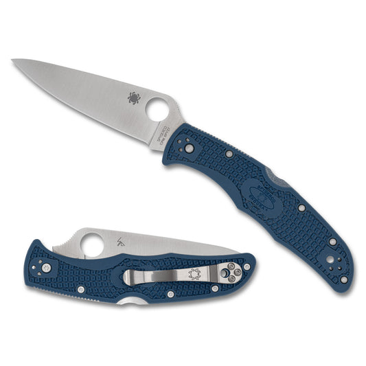 Spyderco, Endura 4 Lightweight, Folding Knife, 3.8" Drop Point Blade, 8.7" Overall Length, CPM SPY27 Blade Steel, Plain Edge, Satin Finish, Silver, Cobalt Blue FRN Handle, Back Lock C10PCBL