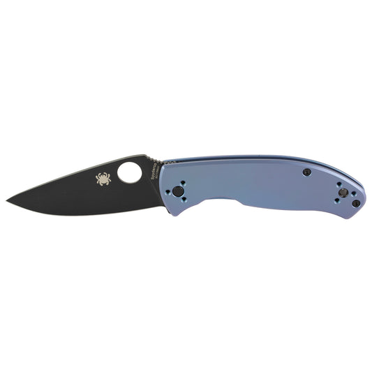 Spyderco, Tenacious, Folding Knife, 3.35" Drop Point Blade, 8Cr13MoV Blade Steel, 7.74" Overall Length, R.I.L. Lock, Black Oxide Finish, Black Blade, Blue Titanium Handle C122TIBLBKP