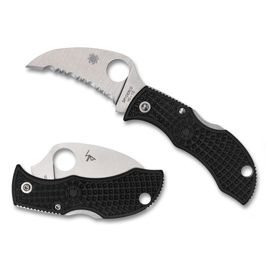 Spyderco, Manbug Hawkbill, Folding Knife, 1.84" Hawkbill Blade, SpyderEdge, VG-10 Blade Steel, 4.31" Overall Length, Back Lock, Satin Finish, Silver Blade, Black FRN Handle MBKHBS