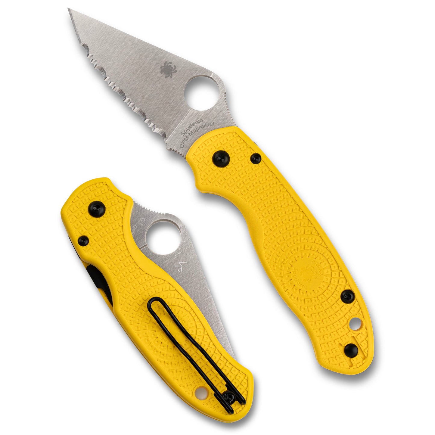 Spyderco, PARA 3 Lightweight Salt, Folding Knife, 2.93" Clip Point Blade, CPM Magnacut, Compression Lock, SpyderEdge Serrations, Satin Finish, Silver Blade, Yellow FRN Handle C223SYL