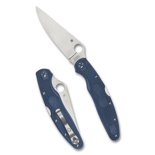 Spyderco, Police 4 Lightweight, Folding Knife, 4.38" Drop Point Blade, 9.97" Overall Length, CPM SPY 27 Blade Steel, Plain Edge, Satin Finish, Silver, Cobalt Blue FRN Handle, Back Lock C07PCBL4