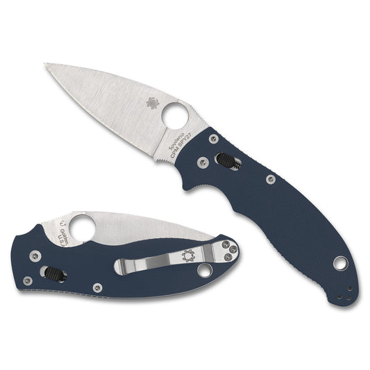 Spyderco, Manix 2, Folding Knife, 3.37" Drop Point Blade, CPM SPY27 Blade, 8" Overall Length, Ball Bearing Lock, Satin Finish, Silver Blade, Cobalt Blue G-10 Handle C101GPCBL2
