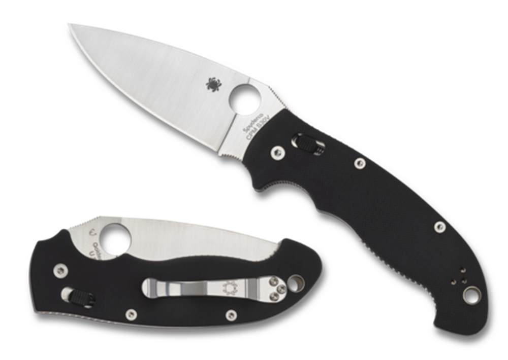 Spyderco, Manix 2 XL, 3.875" Folding Knife, Clip Point, Plain Edge, CPM-S30V, Black G10, Circle Thumb Hole/Pocket Clip C95GP2