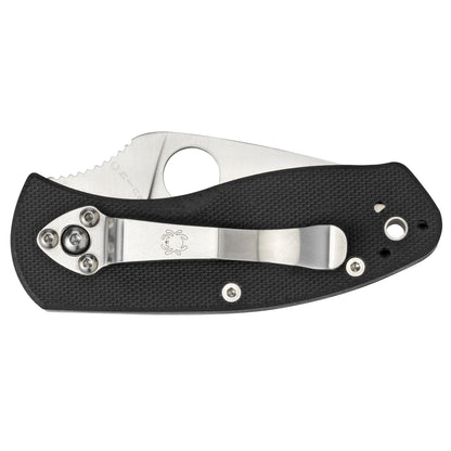 Spyderco Ambitious 2.25" Folding Knife Drop Point Plain Edge, 8Cr13MoV/Satin Black G10 Handle Circle Thumb Hole/Pocket Clip C148GP