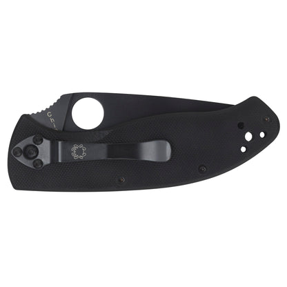 Spyderco Tenacious Folding Knife 3.39" Blade, Combo Edge VG10/Black Finish Black G10 Frame Circle Thumb Hole/Pocket Clip C122GBBKPS