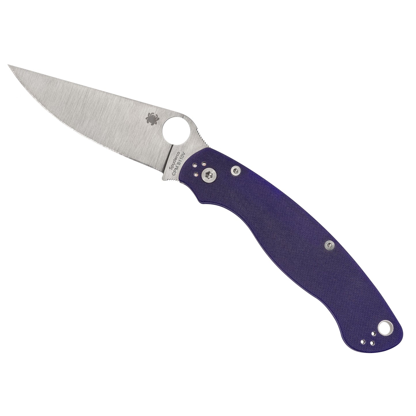 Spyderco Military 2 Folding Knife Silver, Plain Edge, Dark Blue G10 Handle, 4" Blade, Satin Finish, CPM-S110V Steel C36GPDBL2